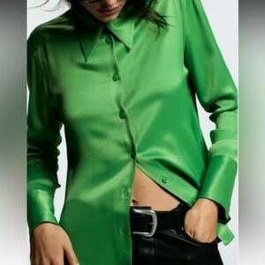 ZARA Satin Button-Down Blouse , Long Sleeve